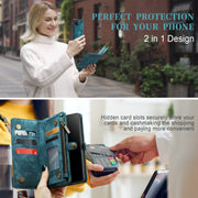 For Samsung Galaxy A12 CaseMe Detachable Multifunctional Horizontal Flip Leather Case, with Card Slot & Holder & Zipper Wallet & Photo Frame(Green)