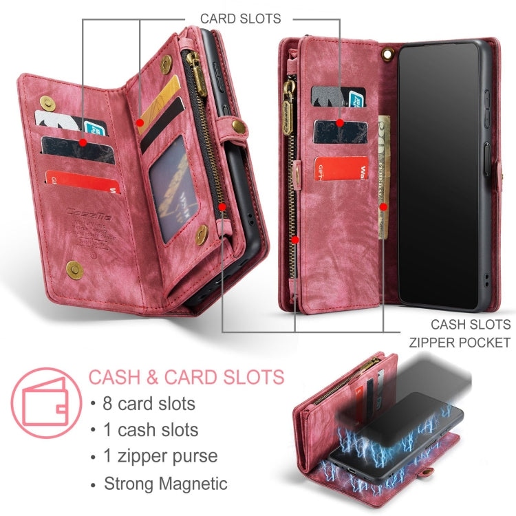 For Samsung Galaxy A12 CaseMe Detachable Multifunctional Horizontal Flip Leather Case, with Card Slot & Holder & Zipper Wallet & Photo Frame(Red)