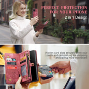 For Samsung Galaxy A12 CaseMe Detachable Multifunctional Horizontal Flip Leather Case, with Card Slot & Holder & Zipper Wallet & Photo Frame(Red)