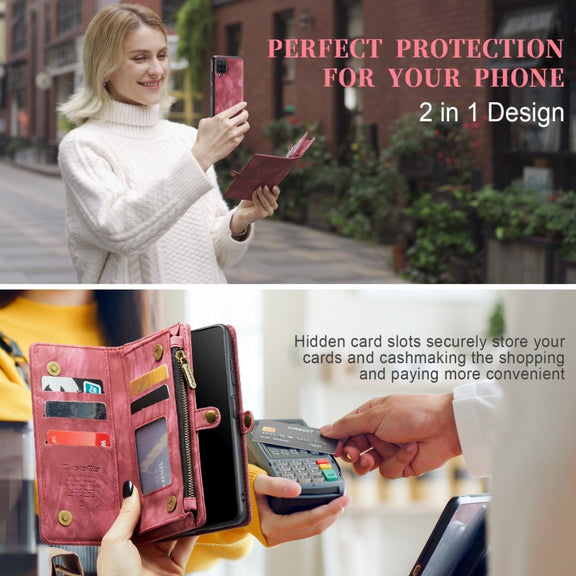 For Samsung Galaxy A12 CaseMe Detachable Multifunctional Horizontal Flip Leather Case, with Card Slot & Holder & Zipper Wallet & Photo Frame(Red)