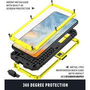 For Samsung Galaxy S21 FE R-JUST Shockproof Water-resistant Dust-proof Metal + Silicone Protective Case with Holder(Yellow)
