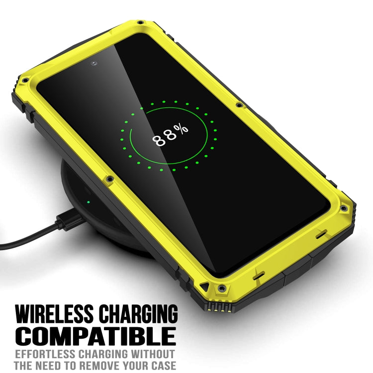 For Samsung Galaxy S21 FE R-JUST Shockproof Waterproof Dust-proof Metal + Silicone Protective Case with Holder(Yellow) - Galaxy Phone Cases by R-JUST | Online Shopping South Africa | PMC TechLife | Buy Now Pay Later Mobicred