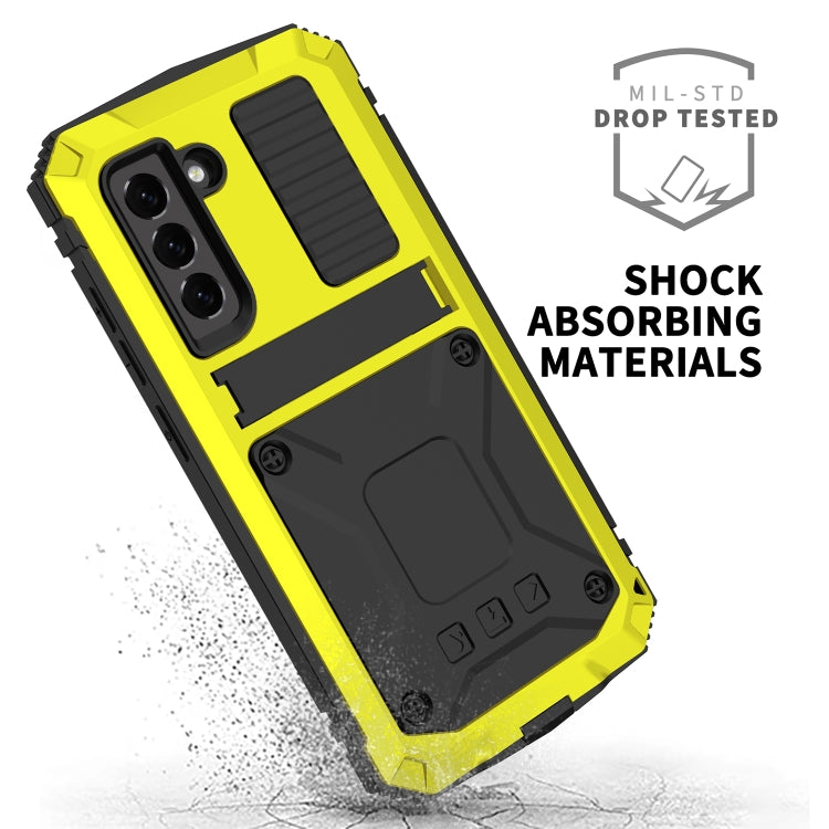 For Samsung Galaxy S21 FE R-JUST Shockproof Waterproof Dust-proof Metal + Silicone Protective Case with Holder(Yellow) - Galaxy Phone Cases by R-JUST | Online Shopping South Africa | PMC TechLife | Buy Now Pay Later Mobicred
