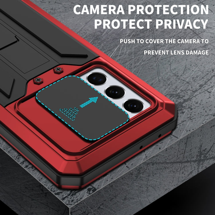 For Samsung Galaxy S21 Ultra 5G R-JUST Sliding Lens Cover Shockproof Dustproof Waterproof Metal + Silicone Case with Invisible Holder(Red) - free shipping - PMC TechLife - Order now!