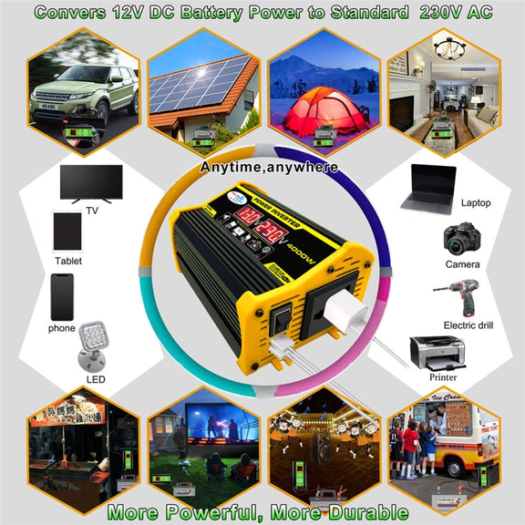 Legend II Generation 12V to 110V 4000W Modified Square Wave Car Power Inverter(Black)