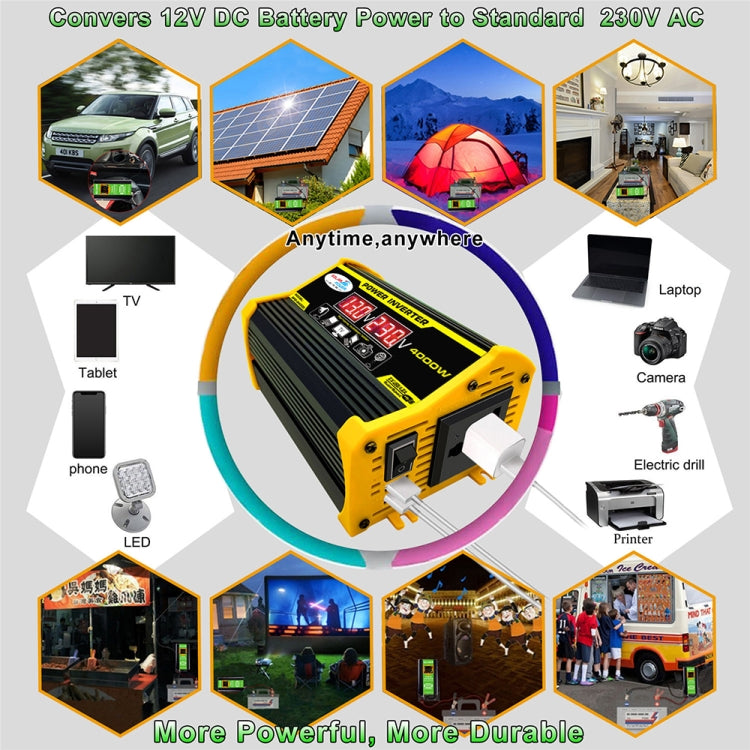 Legend II Generation 12V to 110V 4000W Modified Square Wave Car Power Inverter(Black)