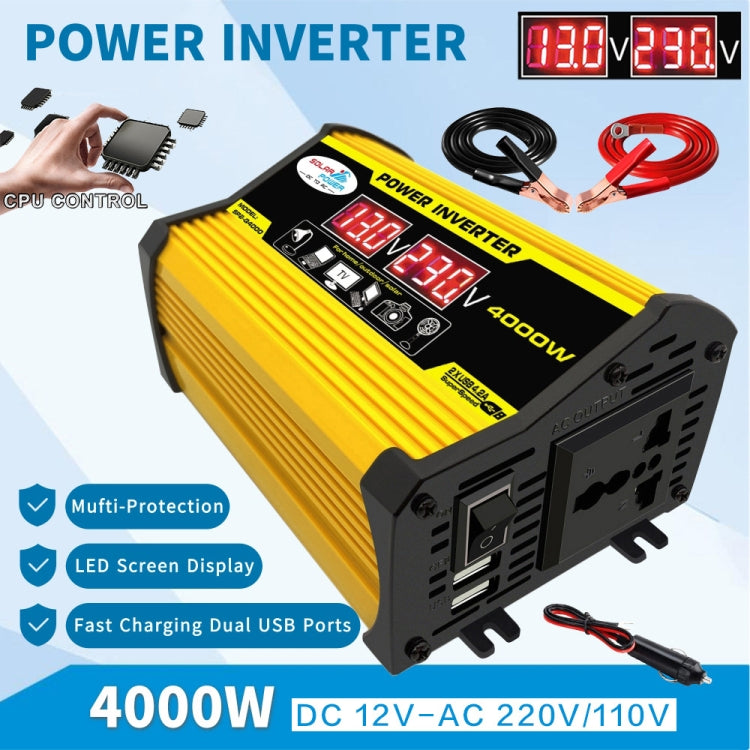 Legend II Generation 12V to 110V 4000W Modified Square Wave Car Power Inverter(Yellow)