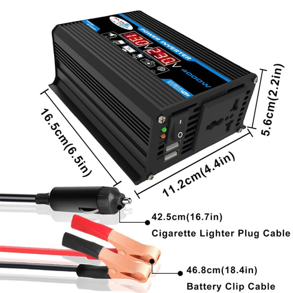 Tang II Generation 12V to 110V 4000W Modified Square Wave Car Power Inverter(Black)