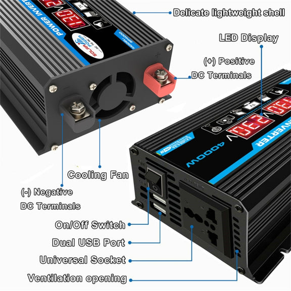 Tang II Generation 12V to 110V 4000W Modified Square Wave Car Power Inverter(Black)