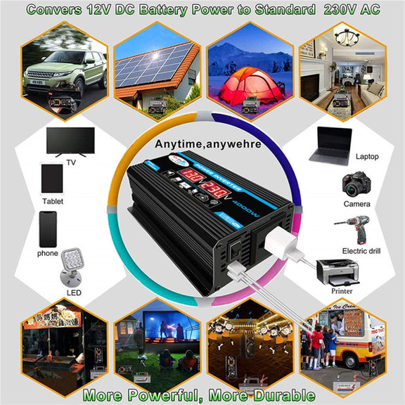 Tang II Generation 12V to 110V 4000W Modified Square Wave Car Power Inverter(Black)