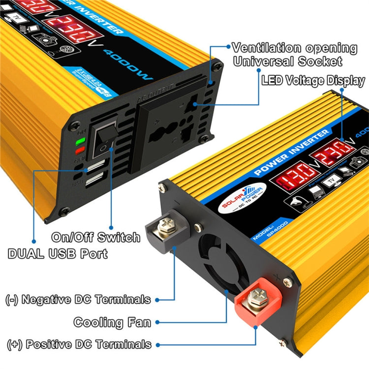 Tang II Generation 12V to 110V 4000W Modified Square Wave Car Power Inverter(Yellow) - Modified Square Wave by PMC TechLife | Online Shopping South Africa | PMC TechLife | Buy Now Pay Later Mobicred