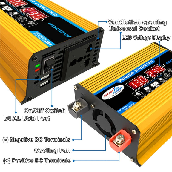 Tang II Generation 12V to 110V 4000W Modified Square Wave Car Power Inverter(Yellow)