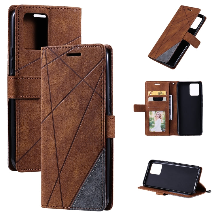 For OPPO Realme 8 4G Skin Feel Splicing Horizontal Flip Leather Case with Holder & Card Slots & Wallet & Photo Frame(Brown) - Realme Cases by PMC TechLife | Online Shopping South Africa | PMC TechLife | Buy Now Pay Later Mobicred