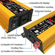 Tang III Generation 12V to 220V 6000W Modified Square Wave Car Power Inverter with LCD Display & Dual USB(Yellow)