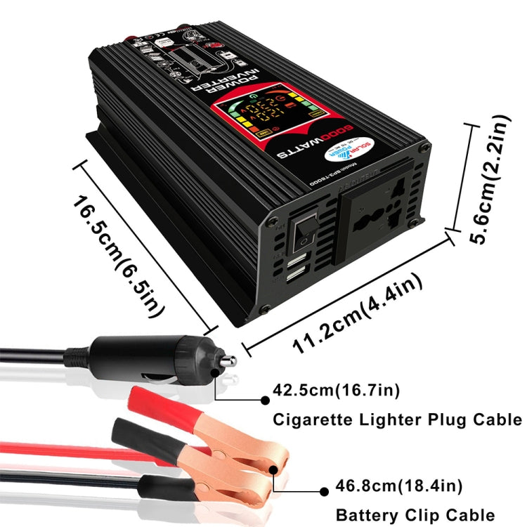 Tang III Generation 12V to 110V 6000W Modified Square Wave Car Power Inverter with LCD Display & Dual USB(Black)