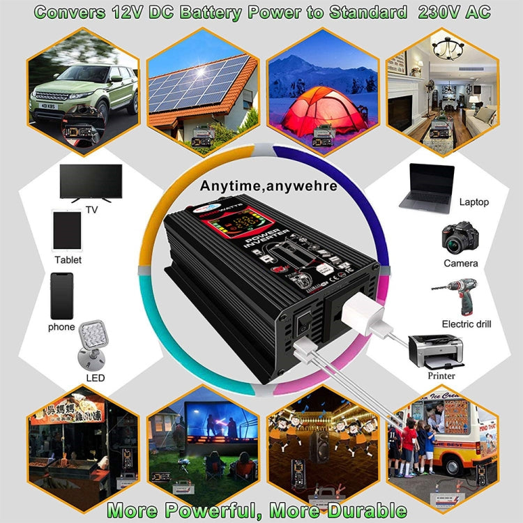 Tang III Generation 12V to 110V 6000W Modified Square Wave Car Power Inverter with LCD Display & Dual USB(Black)
