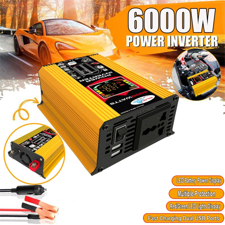 Tang III Generation 12V to 110V 6000W Modified Square Wave Car Power Inverter with LCD Display & Dual USB(Yellow)
