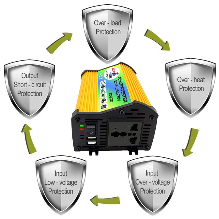 Legend I Generation DC12V to AC110V 3000W Modified Square Wave Car Power Inverter(Yellow) - Modified Square Wave by PMC TechLife | Online Shopping South Africa | PMC TechLife | Buy Now Pay Later Mobicred