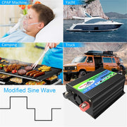 Tang I Generation 12V to 220V 3000W Modified Square Wave Intelligent Car Power Inverter with Dual USB(Black)