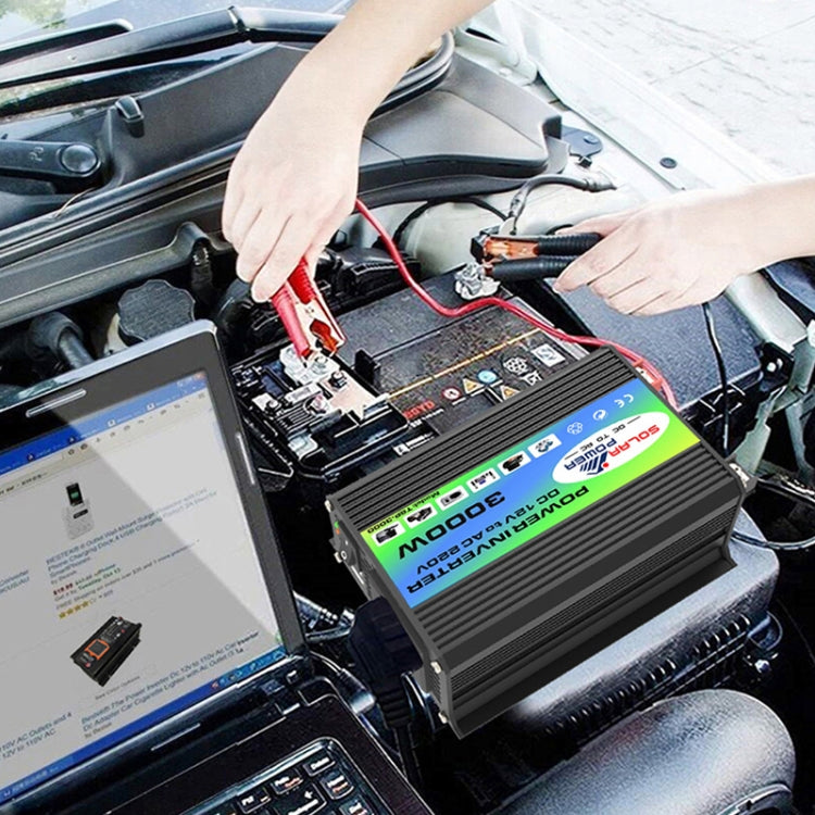 Tang I Generation 12V to 220V 3000W Modified Square Wave Intelligent Car Power Inverter with Dual USB(Black)