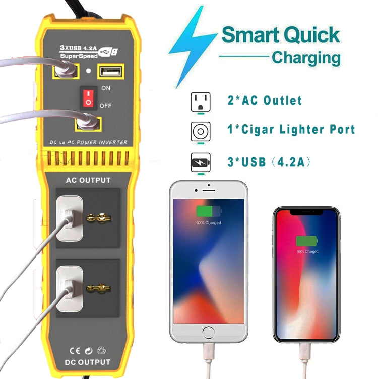 12V to 110V 300W Car Power Inverter with Three USB - Modified Square Wave by PMC TechLife | Online Shopping South Africa | PMC TechLife | Buy Now Pay Later Mobicred