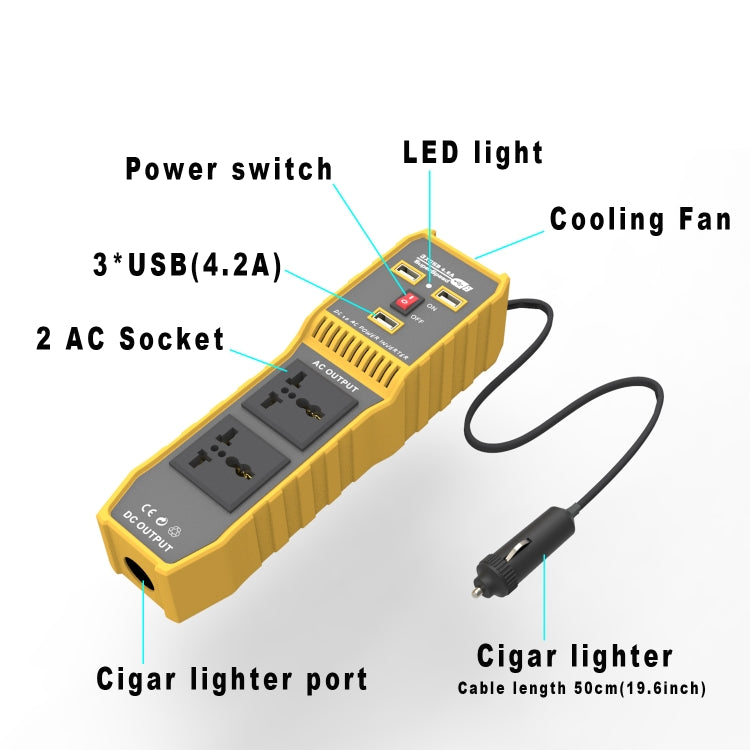 12V to 110V 300W Car Power Inverter with Three USB - Modified Square Wave by PMC TechLife | Online Shopping South Africa | PMC TechLife | Buy Now Pay Later Mobicred