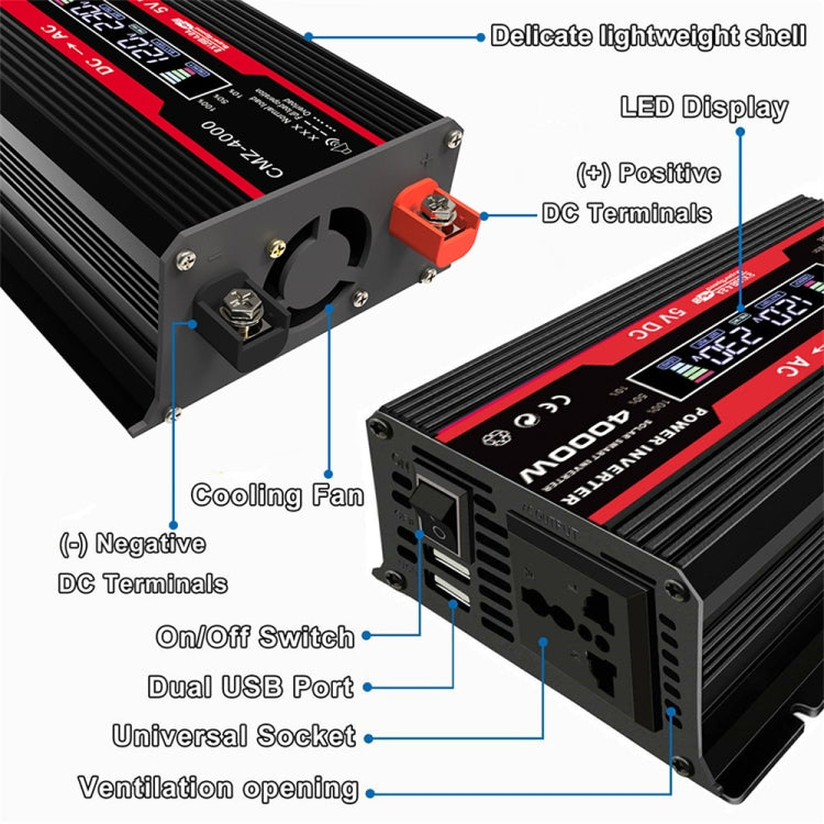 Zhizun Modified Sinewave 12V to 110V 4000W Car Power Inverter(Black) - Modified Square Wave by PMC TechLife | Online Shopping South Africa | PMC TechLife | Buy Now Pay Later Mobicred