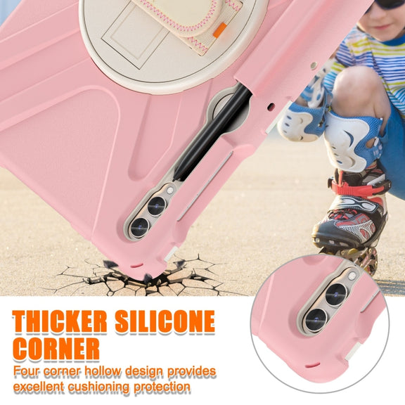 For Samsung Galaxy Tab S7 FE T730 / S7+ / S9+ /S8+ Silicone + PC Protective Case with Holder & Shoulder Strap(Rose Gold)