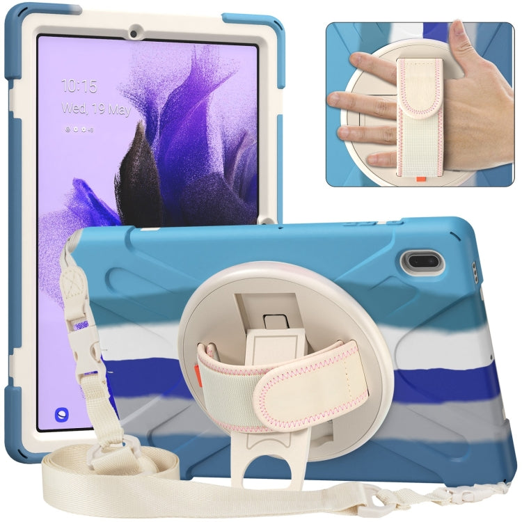 For Samsung Galaxy Tab S7 FE T730 / S7+ / S9+ /S8+ Silicone + PC Protective Case with Holder & Shoulder Strap(Colorful Blue) - free shipping - PMC Jewellery - Order now!