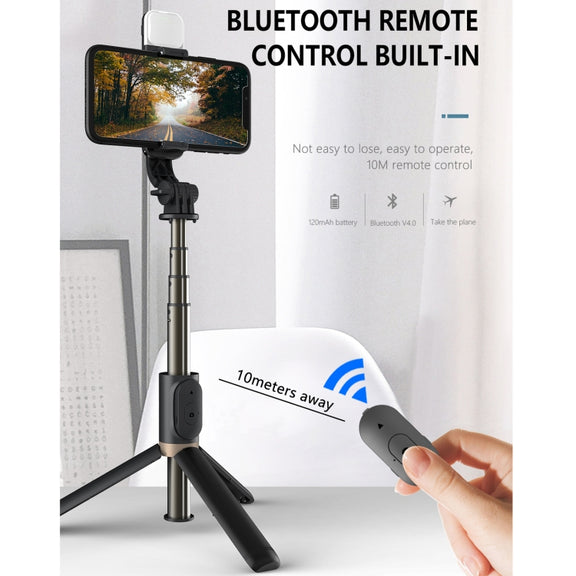 Q03S Fill Light Bluetooth Selfie Stick Tripod Mobile Phone Holder(White)