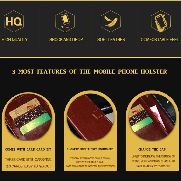 For Wiko Power U10 idewei Crazy Horse Texture Horizontal Flip Leather Case with Holder & Card Slots & Wallet(Black)