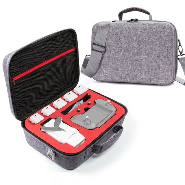 Grey Canvas Single Shoulder Storage Bag Shockproof Water-resistant Travel Carrying Cover Hard Case for FIMI X8 Mini(Black + Red Liner)