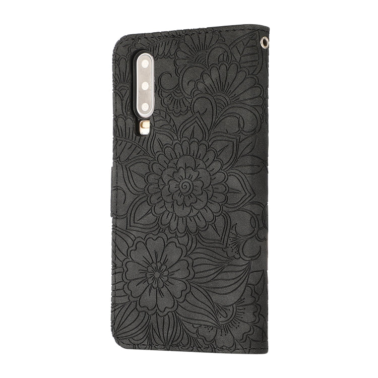 For Huawei P30 Skin Feel Embossed Sunflower Horizontal Flip Leather Case with Holder & Card Slots & Wallet & Lanyard(Black) - Huawei Cases by PMC TechLife | Online Shopping South Africa | PMC TechLife