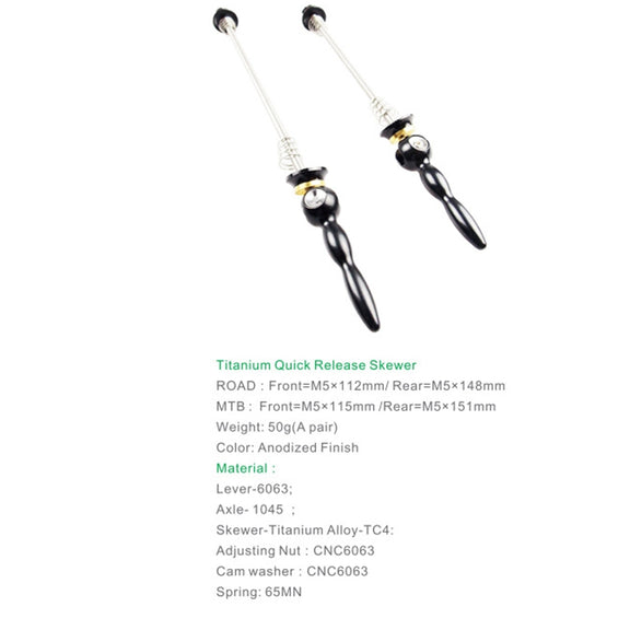 BIKERSAY Bicycle Skewers Quick Release Titanium Axle QR Wheel Hub Skewer For MTB Bicycle, Model:QR001