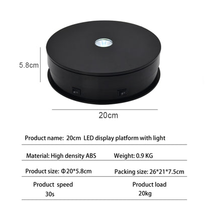 20cm Electric Rotating Turntable Display Stand LED Light Video Shooting Props Turntable, Power Plug:110V US Plug(Black) - free shipping - PMC Jewellery - Order now!