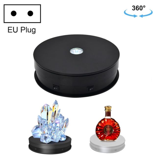 20cm Electric Rotating Turntable Display Stand LED Light Video Shooting Props Turntable, Power Plug:220V EU Plug(Black)
