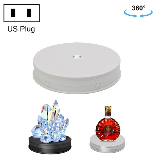 30cm Electric Rotating Turntable Display Stand  LED Light Video Shooting Props Turntable, Power Plug:110V US Plug(White)