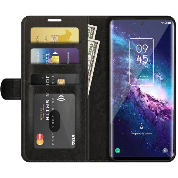 For TCL 20 Pro 5G R64 Texture Single Horizontal Flip Protective Case with Holder & Card Slots & Wallet& Photo Frame(Black)