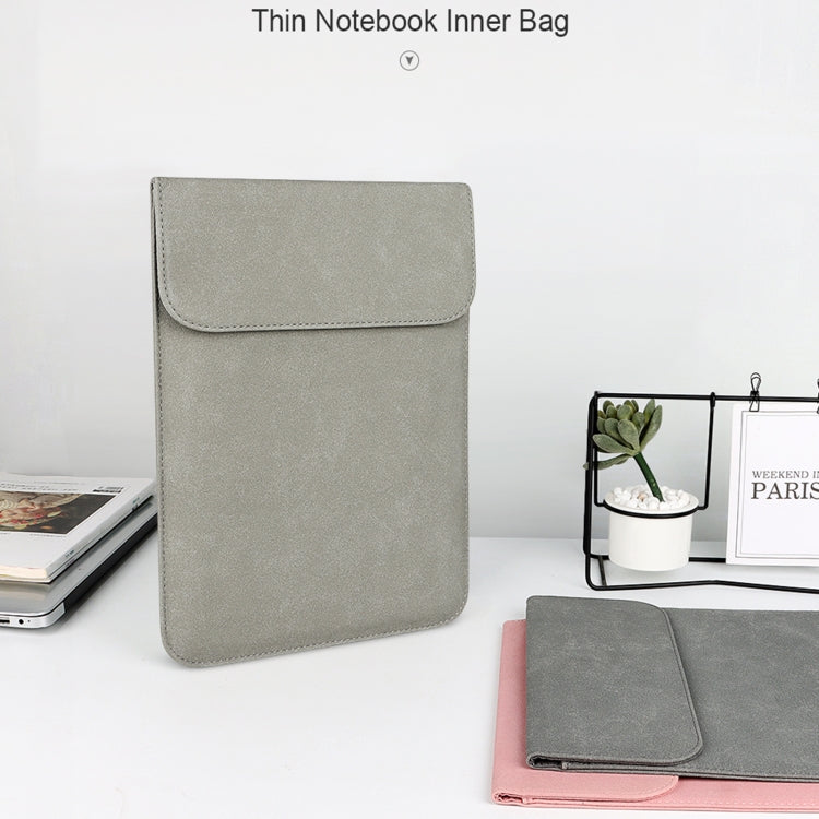 PU02 Ultra-thin Notebook Liner Bag with Small Bag, Size:14.1-15.4 inch(Light Grey)