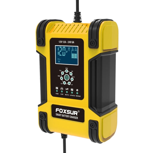 FOXSUR 12A / 12V / 24V Car / Motorcycle 7-stage Lead-acid Battery AGM Charger, Plug Type:US Plug(Yellow) - free shipping - PMC Jewellery - Order now!