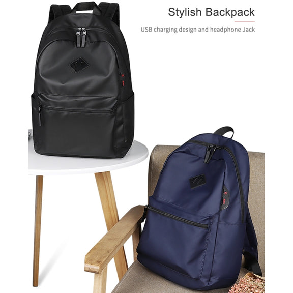 SJ03 13-15.6 inch Universal Large-capacity Laptop Backpack with USB Charging Port & Headphone Port(Navy Blue)