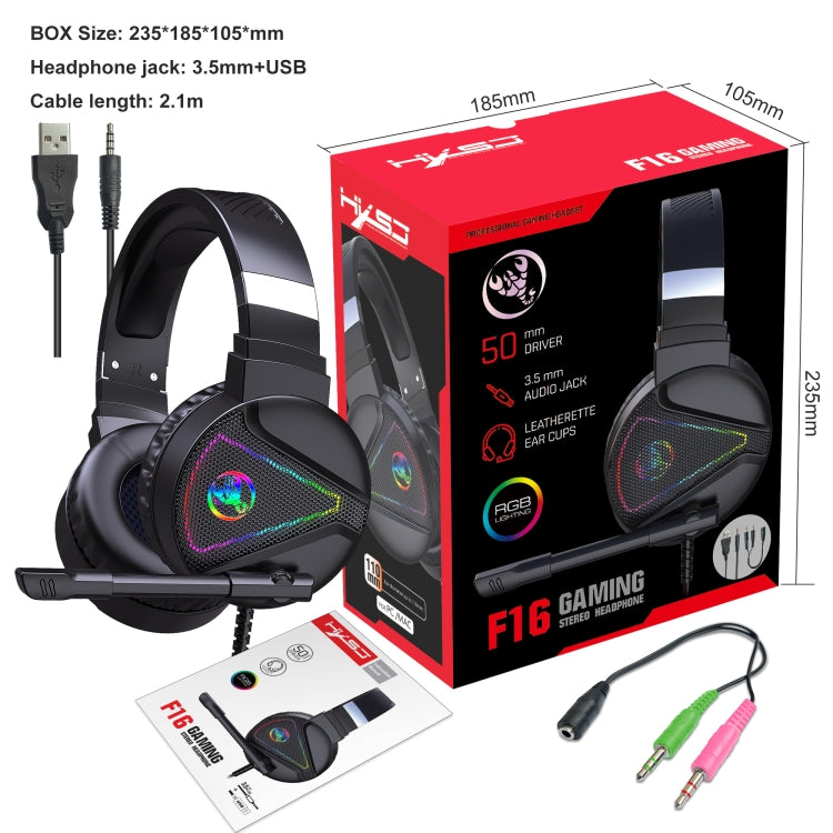 HXSJ F16 3.5mm + USB Port RGB Light Stereo Gaming Headset with Microphone(Black) - free shipping - PMC Jewellery - Order now!
