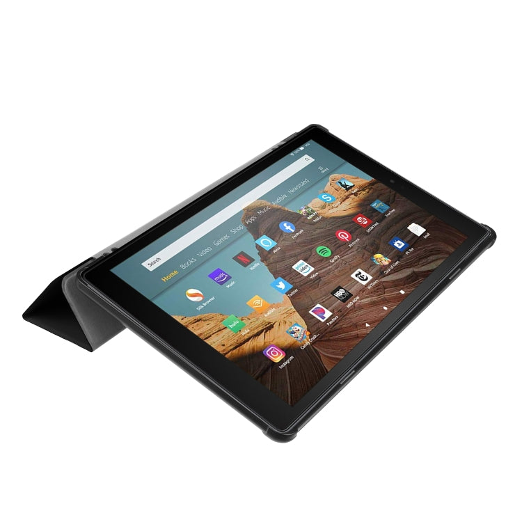 For Amazon Kindle Fire HD 10 2017 / 2019Custer Texture Horizontal Flip Leather Case with Three-folding Holder & Sleep / Wake-up Function(Black) - Amazon by PMC TechLife | Online Shopping South Africa | PMC TechLife | Buy Now Pay Later Mobicred