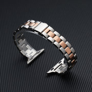 Three-beads Steel Watch Band For Apple Watch Series 9&8&7 41mm / SE 3&SE 2&6&SE&5&4 40mm / 3&2&1 38mm (Silver+Rose Gold)