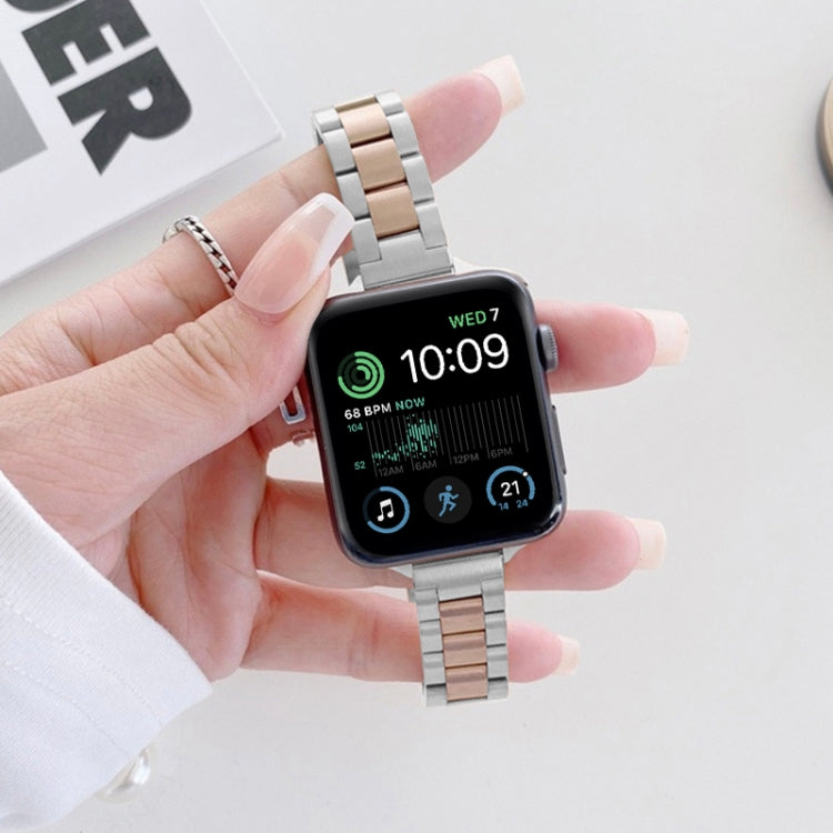 Three-beads Steel Watch Band For Apple Watch Ultra 49mm&Watch Ultra 2 49mm / Series 9&8&7 45mm / SE 3&SE 2&6&SE&5&4 44mm / 3&2&1 42mm (Silver+Rose Gold) - free shipping - PMC TechLife - Order now!