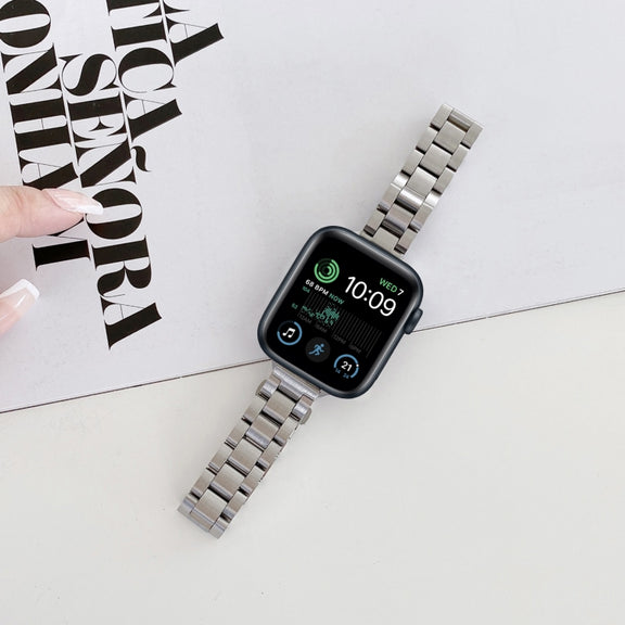 Three-beads Steel Watch Band For Apple Watch Ultra 49mm&Watch Ultra 2 49mm / Series 9&8&7 45mm / SE 3&SE 2&6&SE&5&4 44mm / 3&2&1 42mm (Gold + Silver)