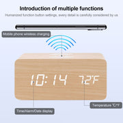 KD8801 5W Wooden Creative Wireless Charger LED Mirror Digital Display Sub-alarm Clock, Regular Style(Bamboo White Characters)