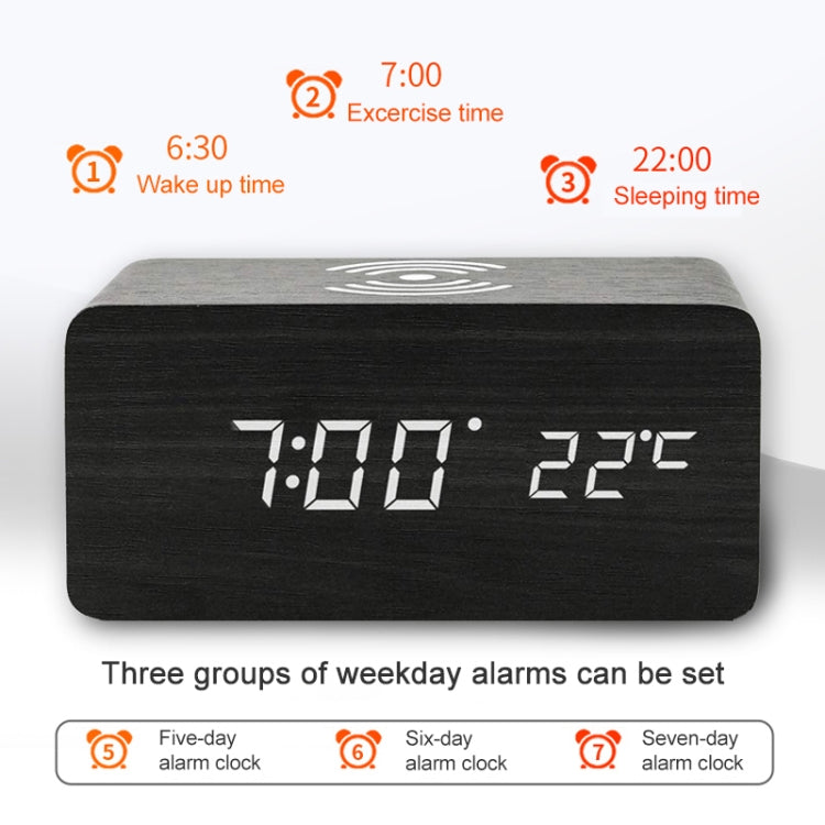 KD8801 5W Wooden Creative Wireless Charger LED Mirror Digital Display Sub-alarm Clock, Regular Style(Bamboo White Characters) - free shipping - PMC Jewellery - Order now!