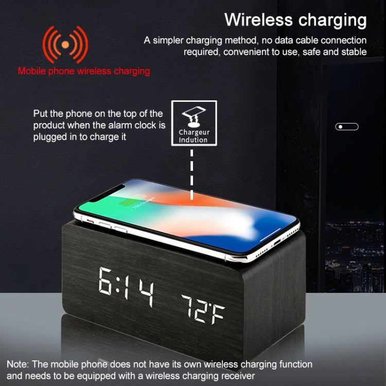 KD8801 5W Wooden Creative Wireless Charger LED Mirror Digital Display Sub-alarm Clock, Regular Style(Bamboo White Characters) - free shipping - PMC Jewellery - Order now!