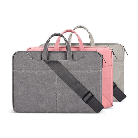 ST06SDJ Frosted PU Business Laptop Bag with Detachable Shoulder Strap, Size:13.3 inch(Pink)